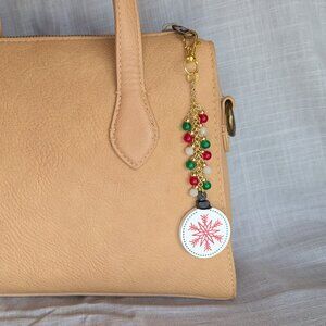 RED & GREEN HOLIDAY SNOWFLAKE CHARM FOR HANDBAG PURSE OR TOTE